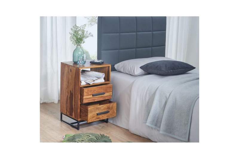 Sängbord Wohnling Massivt trä för kontinentalsängar med 2 lådor förvaringshylla lantlig stil - Möbler - Bord & matgrupper - Avlastningsbord - Sängbord & nattduksbord
