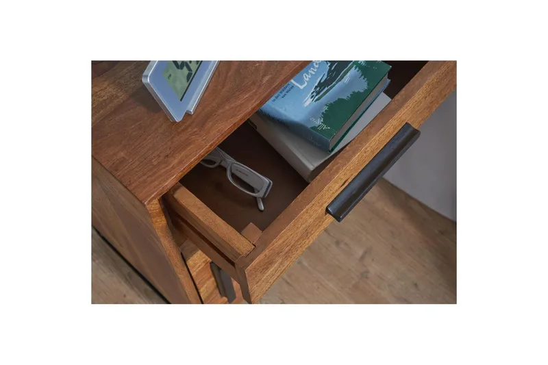 Sängbord Wohnling Massivt trä för kontinentalsängar med 3 lådor 1 dörr lantlig stil - Möbler - Bord & matgrupper - Avlastningsbord - Sängbord & nattduksbord