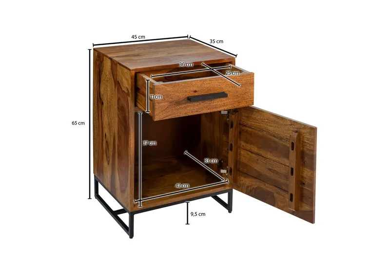 Sängbord Wohnling Massivt trä för kontinentalsängar med 3 lådor 1 dörr lantlig stil - Möbler - Bord & matgrupper - Avlastningsbord - Sängbord & nattduksbord