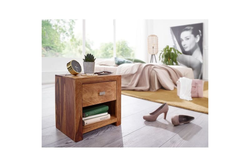 Sängbord Wohnling Massivt trä med låda hylla lantligt - Möbler - Bord & matgrupper - Avlastningsbord - Sängbord & nattduksbord
