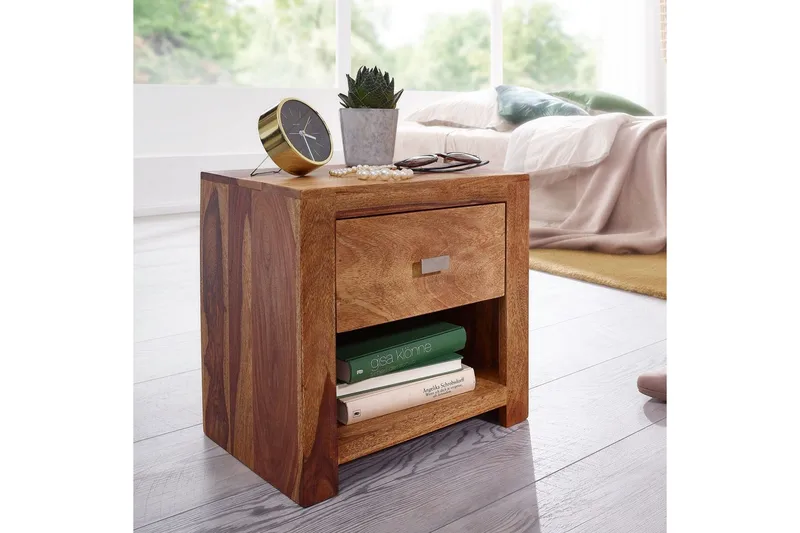 Sängbord Wohnling Massivt trä med låda hylla lantligt - Möbler - Bord & matgrupper - Avlastningsbord - Sängbord & nattduksbord