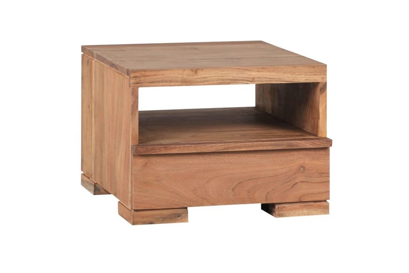 Sängbord Wohnling Massivt trä med låda och hylla i låg design i lantlig stil Akacia - Akacia - Möbler - Bord & matgrupper - Avlastningsbord - Sängbord & nattduksbord