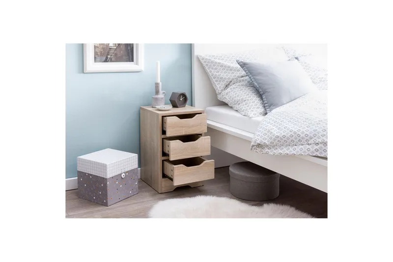 Sängbord Wohnling med 3 lådor i en enkel, modern design för boxspring-säng Sonoma - Sonoma - Möbler - Bord & matgrupper - Avlastningsbord - Sängbord & nattduksbord