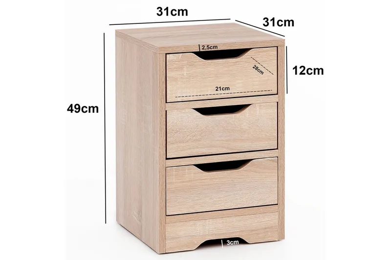 Sängbord Wohnling med 3 lådor i en enkel, modern design för boxspring-säng Sonoma - Sonoma - Möbler - Bord & matgrupper - Avlastningsbord - Sängbord & nattduksbord