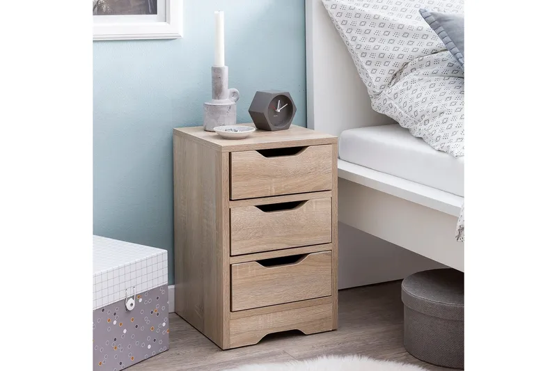 Sängbord Wohnling med 3 lådor i en enkel, modern design för boxspring-säng Sonoma - Sonoma - Möbler - Bord & matgrupper - Avlastningsbord - Sängbord & nattduksbord