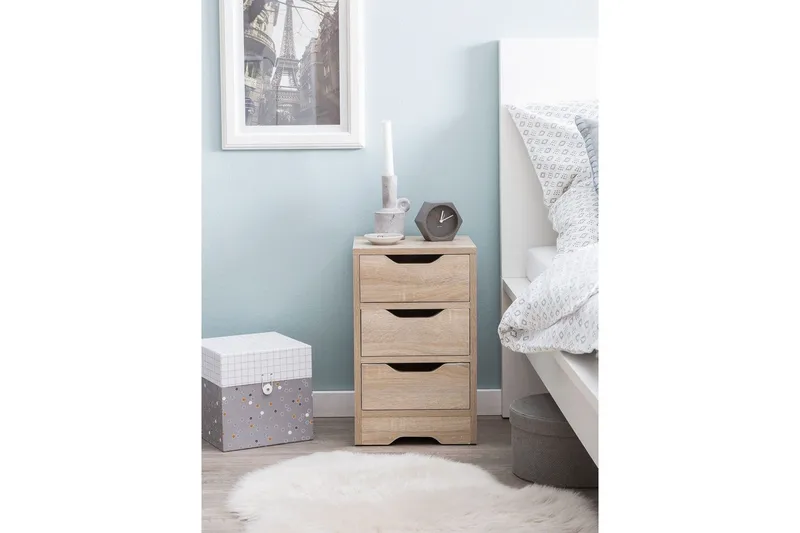 Sängbord Wohnling med 3 lådor i en enkel, modern design för boxspring-säng Sonoma - Sonoma - Möbler - Bord & matgrupper - Avlastningsbord - Sängbord & nattduksbord