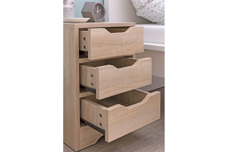 Sängbord Wohnling med 3 lådor i en enkel, modern design för boxspring-säng Sonoma - Sonoma - Möbler - Bord & matgrupper - Avlastningsbord - Sängbord & nattduksbord