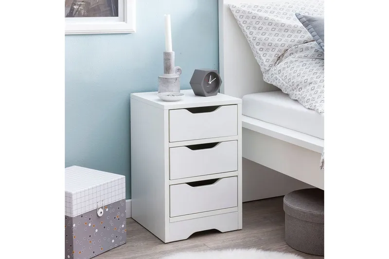 Sängbord Wohnling med 3 lådor i en enkel, modern design för boxspring-säng Vit - Vit - Möbler - Bord & matgrupper - Avlastningsbord - Sängbord & nattduksbord