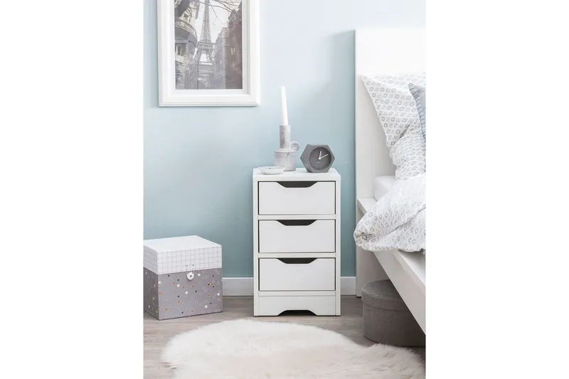 Sängbord Wohnling med 3 lådor i en enkel, modern design för boxspring-säng Vit - Vit - Möbler - Bord & matgrupper - Avlastningsbord - Sängbord & nattduksbord