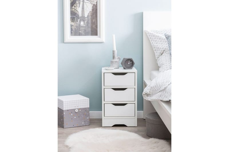 Sängbord Wohnling med 3 lådor i en enkel, modern design för boxspring-säng Vit - Vit - Möbler - Bord & matgrupper - Avlastningsbord - Sängbord & nattduksbord