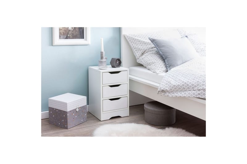 Sängbord Wohnling med 3 lådor i en enkel, modern design för boxspring-säng Vit - Vit - Möbler - Bord & matgrupper - Avlastningsbord - Sängbord & nattduksbord