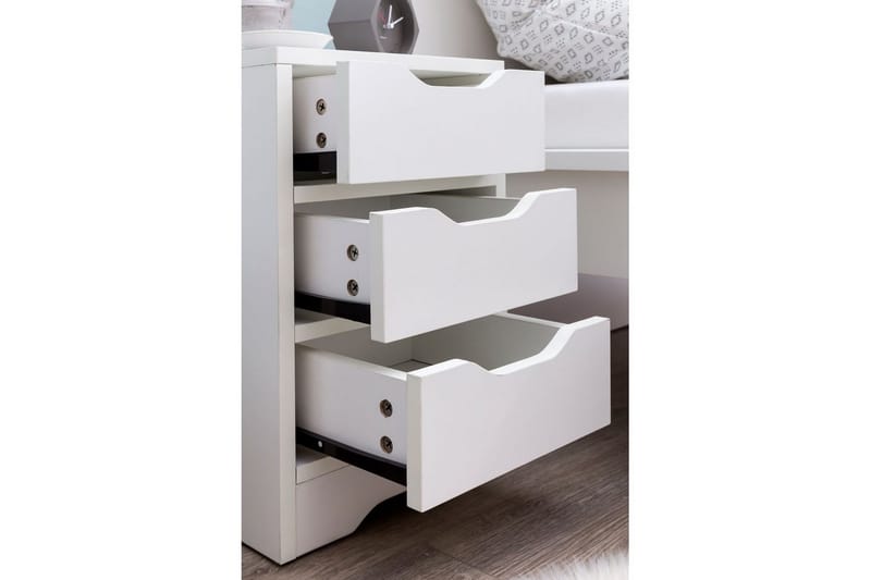 Sängbord Wohnling med 3 lådor i en enkel, modern design för boxspring-säng Vit - Vit - Möbler - Bord & matgrupper - Avlastningsbord - Sängbord & nattduksbord