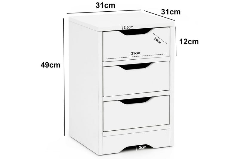 Sängbord Wohnling med 3 lådor i en enkel, modern design för boxspring-säng Vit - Vit - Möbler - Bord & matgrupper - Avlastningsbord - Sängbord & nattduksbord