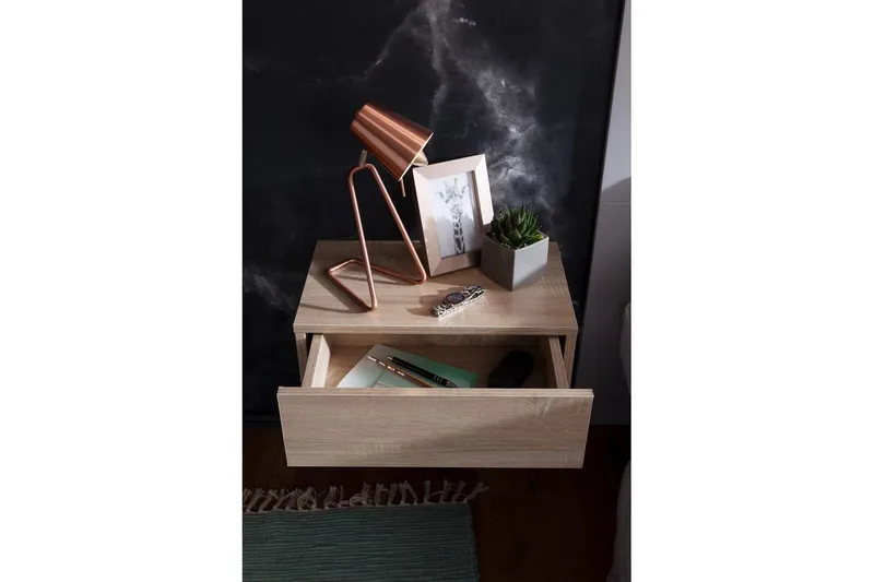 Sängbord Wohnling med låda för väggmontering, svävande utseende Sonoma - Sonoma - Möbler - Bord & matgrupper - Avlastningsbord - Sängbord & nattduksbord