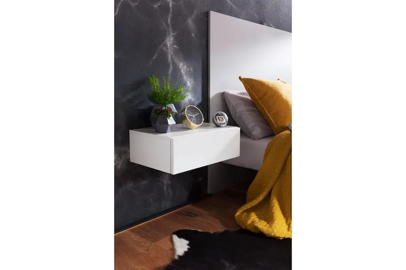 Sängbord Wohnling med låda för väggmontering, svävande utseende Vit - Vit - Möbler - Bord & matgrupper - Avlastningsbord - Sängbord & nattduksbord