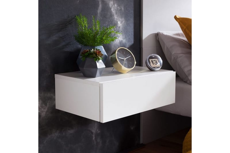 Sängbord Wohnling med låda för väggmontering, svävande utseende Vit - Vit - Möbler - Bord & matgrupper - Avlastningsbord - Sängbord & nattduksbord