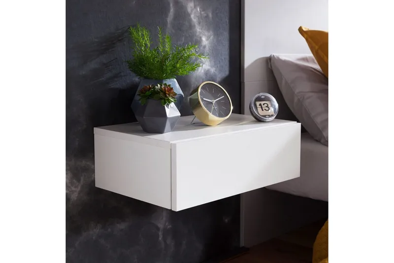 Sängbord Wohnling med låda för väggmontering, svävande utseende Vit - Vit - Möbler - Bord & matgrupper - Avlastningsbord - Sängbord & nattduksbord