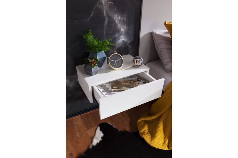 Sängbord Wohnling med låda för väggmontering, svävande utseende Vit - Vit - Möbler - Bord & matgrupper - Avlastningsbord - Sängbord & nattduksbord