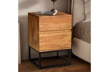 Sängbord Wohnling Modern look med 2 lådor tillverkade av massivt sheeshamträ i en industriell look - Möbler - Bord & matgrupper - Avlastningsbord - Sängbord & nattduksbord