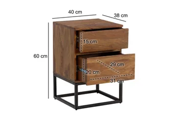Sängbord Wohnling Modern look med 2 lådor tillverkade av massivt sheeshamträ i en industriell look - Möbler - Bord & matgrupper - Avlastningsbord - Sängbord & nattduksbord