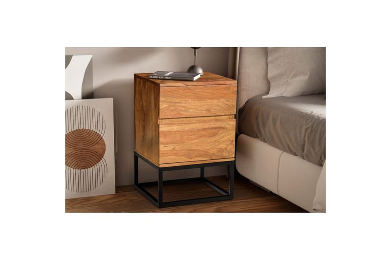 Sängbord Wohnling Modern look med 2 lådor tillverkade av massivt sheeshamträ i en industriell look - Möbler - Bord & matgrupper - Avlastningsbord - Sängbord & nattduksbord