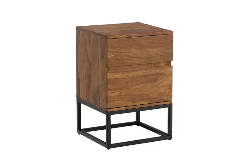 Sängbord Wohnling Modern look med 2 lådor tillverkade av massivt sheeshamträ i en industriell look, undefined