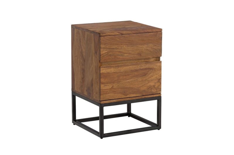 Sängbord Wohnling Modern look med 2 lådor tillverkade av massivt sheeshamträ i en industriell look, undefined