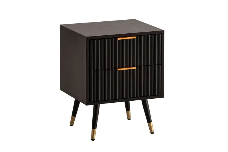 Sängbord Wohnling Modern look med 2 lådor tillverkade av spånskiva med ek-effekt glansiga höjdpunkter, undefined
