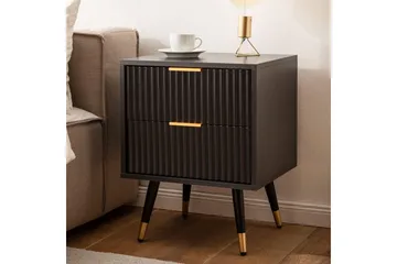 Sängbord Wohnling Modern look med 2 lådor tillverkade av spånskiva med ek-effekt glansiga höjdpunkter - Möbler - Bord & matgrupper - Avlastningsbord - Sängbord & nattduksbord