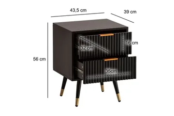 Sängbord Wohnling Modern look med 2 lådor tillverkade av spånskiva med ek-effekt glansiga höjdpunkter - Möbler - Bord & matgrupper - Avlastningsbord - Sängbord & nattduksbord