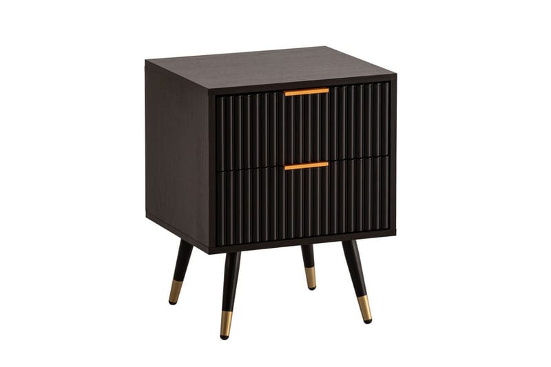 Sängbord Wohnling Modern look med 2 lådor tillverkade av spånskiva med ek-effekt glansiga höjdpunkter - Möbler - Bord & matgrupper - Avlastningsbord - Sängbord & nattduksbord