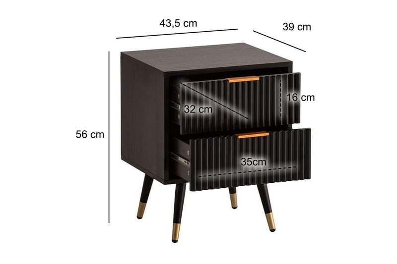 Sängbord Wohnling Modern look med 2 lådor tillverkade av spånskiva med ek-effekt glansiga höjdpunkter - Möbler - Bord & matgrupper - Avlastningsbord - Sängbord & nattduksbord