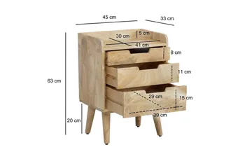 Sängbord Wohnling Modern look med 3 lådor tillverkade av massivt mangoträ en förvaringshylla - Möbler - Bord & matgrupper - Avlastningsbord - Sängbord & nattduksbord