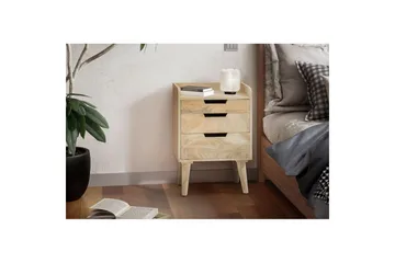 Sängbord Wohnling Modern look med 3 lådor tillverkade av massivt mangoträ en förvaringshylla - Möbler - Bord & matgrupper - Avlastningsbord - Sängbord & nattduksbord