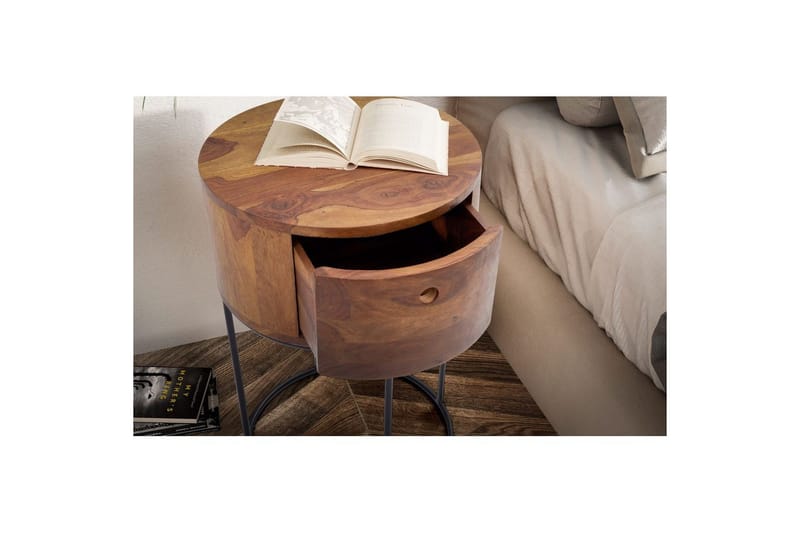 Sängbord Wohnling rund, massivt trä med 1 låda i modern stil mörkbrun - mörkbrun - Möbler - Bord & matgrupper - Avlastningsbord - Sängbord & nattduksbord