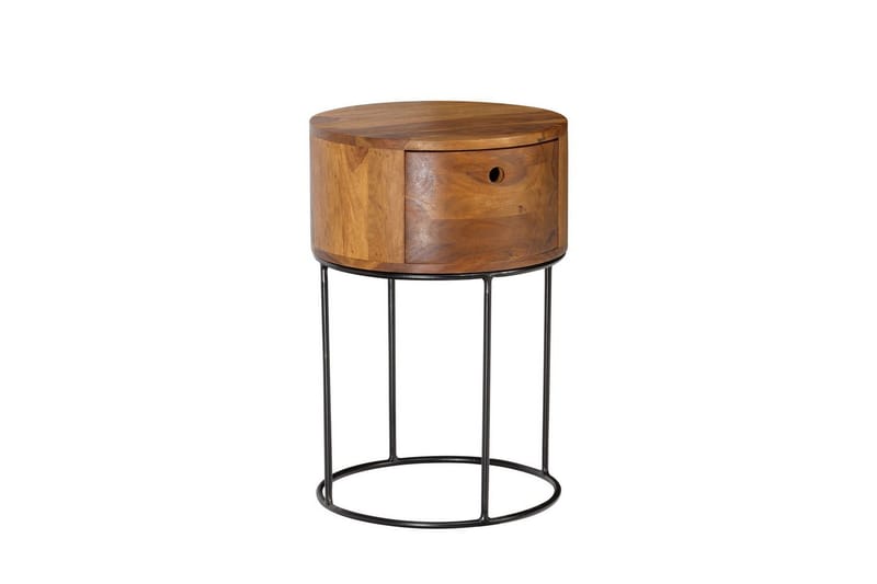 Sängbord Wohnling rund, massivt trä med 1 låda i modern stil mörkbrun - mörkbrun - Möbler - Bord & matgrupper - Avlastningsbord - Sängbord & nattduksbord