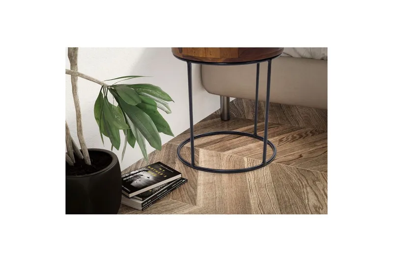 Sängbord Wohnling rund, massivt trä med 1 låda i modern stil mörkbrun - mörkbrun - Möbler - Bord & matgrupper - Avlastningsbord - Sängbord & nattduksbord