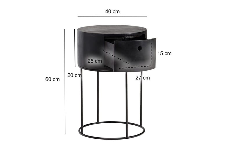Sängbord Wohnling rund, massivt trä med 1 låda i modern stil Svart - Svart - Möbler - Bord & matgrupper - Avlastningsbord - Sängbord & nattduksbord