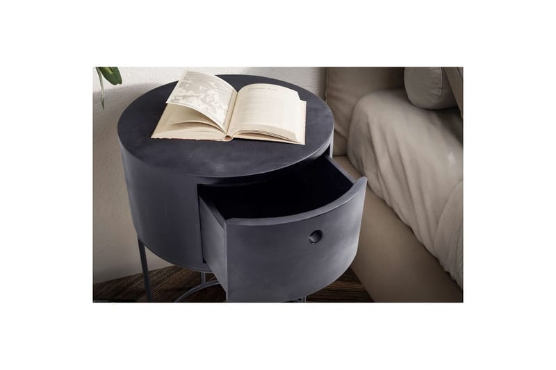 Sängbord Wohnling rund, massivt trä med 1 låda i modern stil Svart - Svart - Möbler - Bord & matgrupper - Avlastningsbord - Sängbord & nattduksbord