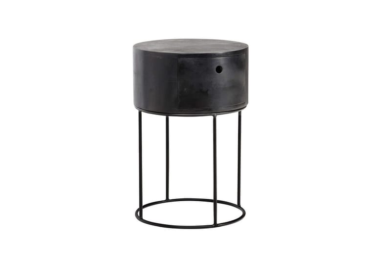 Sängbord Wohnling rund, massivt trä med 1 låda i modern stil Svart - Svart - Möbler - Bord & matgrupper - Avlastningsbord - Sängbord & nattduksbord