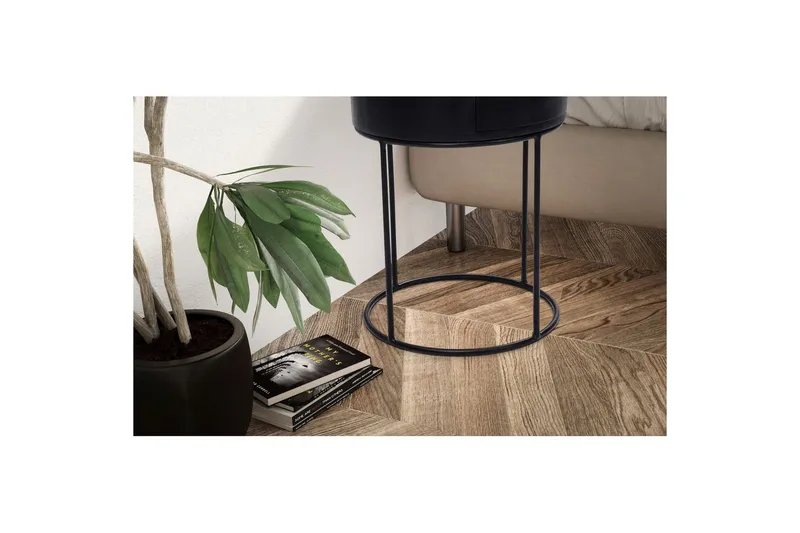 Sängbord Wohnling rund, massivt trä med 1 låda i modern stil Svart - Svart - Möbler - Bord & matgrupper - Avlastningsbord - Sängbord & nattduksbord