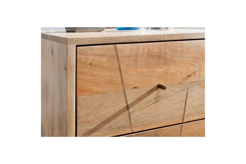 Sängbord Wohnling SIKAR massivt mangoträ för boxfjädersäng metallinlägg 2 lådor - Möbler - Bord & matgrupper - Avlastningsbord - Sängbord & nattduksbord