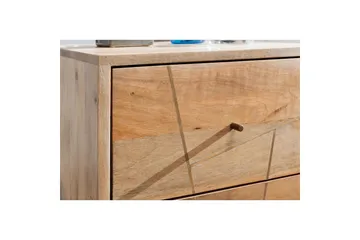 Sängbord Wohnling SIKAR massivt mangoträ för boxfjädersäng metallinlägg 2 lådor - Möbler - Bord & matgrupper - Avlastningsbord - Sängbord & nattduksbord