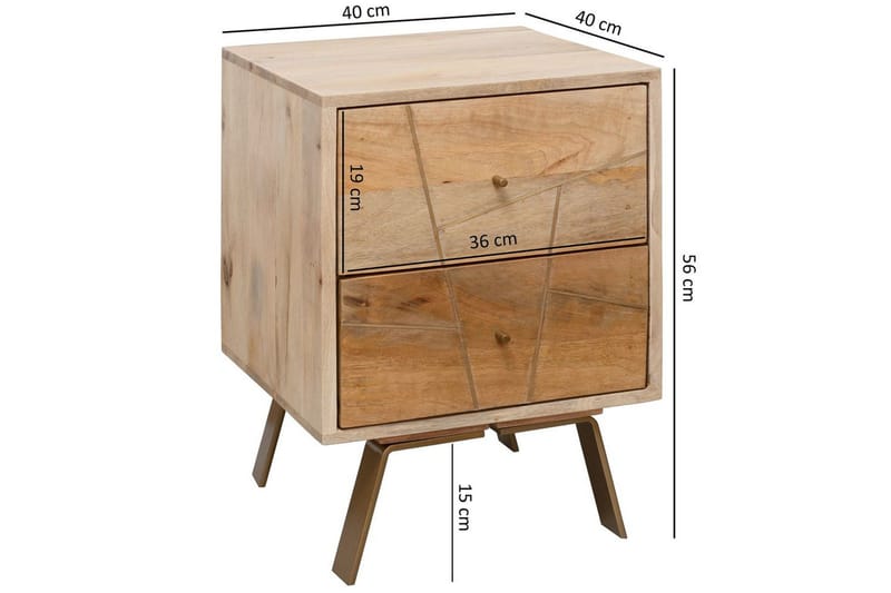 Sängbord Wohnling SIKAR massivt mangoträ för boxfjädersäng metallinlägg 2 lådor - Möbler - Bord & matgrupper - Avlastningsbord - Sängbord & nattduksbord