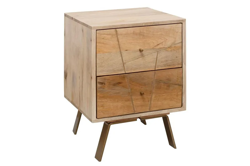 Sängbord Wohnling SIKAR massivt mangoträ för boxfjädersäng metallinlägg 2 lådor, undefined