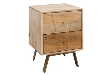 Sängbord Wohnling SIKAR massivt mangoträ för boxfjädersäng metallinlägg 2 lådor - Möbler - Bord & matgrupper - Avlastningsbord - Sängbord & nattduksbord
