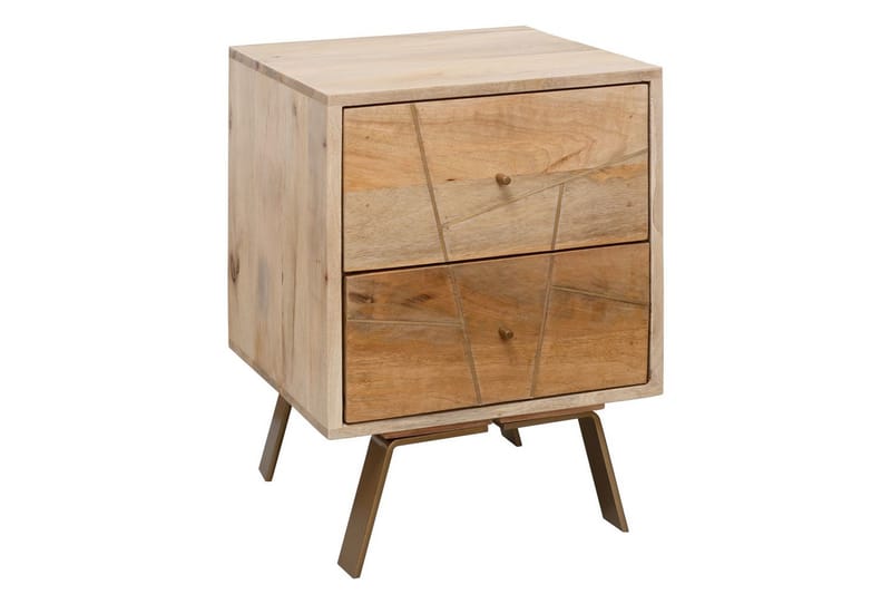 Sängbord Wohnling SIKAR massivt mangoträ för boxfjädersäng metallinlägg 2 lådor - Möbler - Bord & matgrupper - Avlastningsbord - Sängbord & nattduksbord