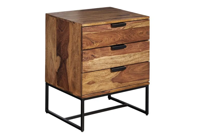 Sängbord Wohnling Tillverkad av massivt trä för boxspring-säng med 3 lådor lantlig stil, undefined