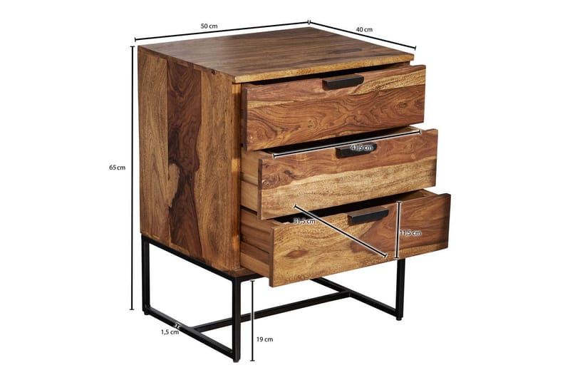 Sängbord Wohnling Tillverkad av massivt trä för boxspring-säng med 3 lådor lantlig stil - Möbler - Bord & matgrupper - Avlastningsbord - Sängbord & nattduksbord