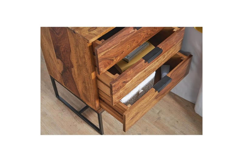 Sängbord Wohnling Tillverkad av massivt trä för boxspring-säng med 3 lådor lantlig stil - Möbler - Bord & matgrupper - Avlastningsbord - Sängbord & nattduksbord